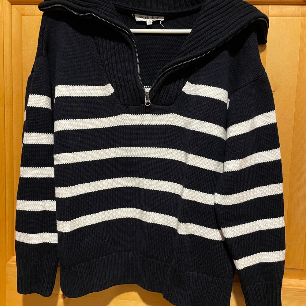 Workshop Republic Clothing Navy and White Knit Top